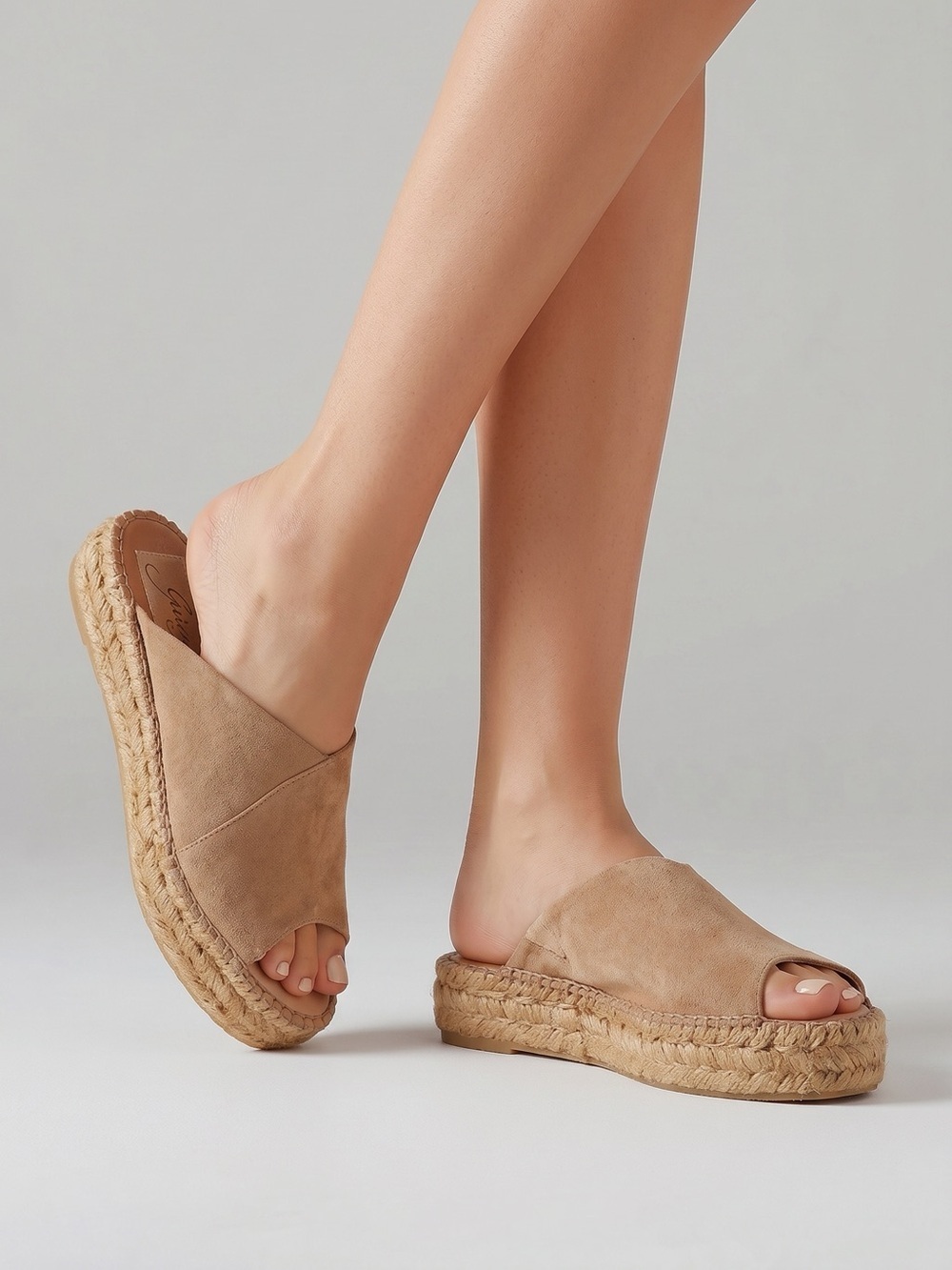 GAIMO ESPADRILLES SPAIN TAN SUEDE OPEN TOE SANDALS WEDGE LOW PLATFORM SIZE 38